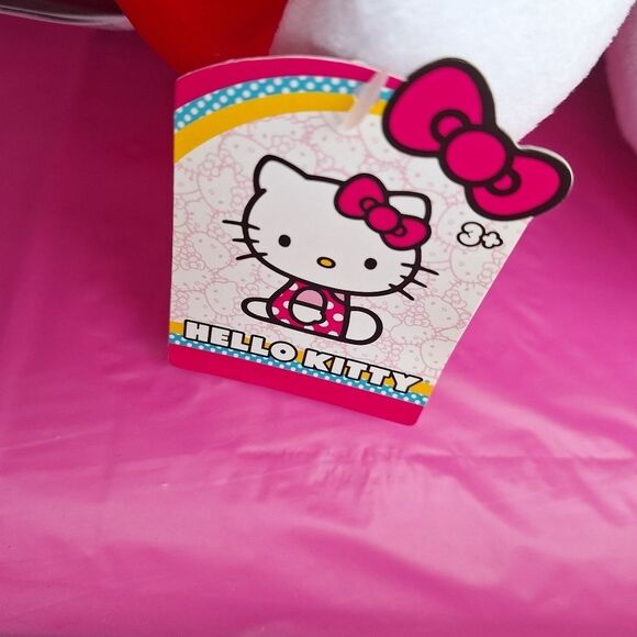 Hello Kitty Red Bow & Dress Stuffed Plush 12" Sanrio NWT & Plastic Basket Gift - Picture 5 of 11